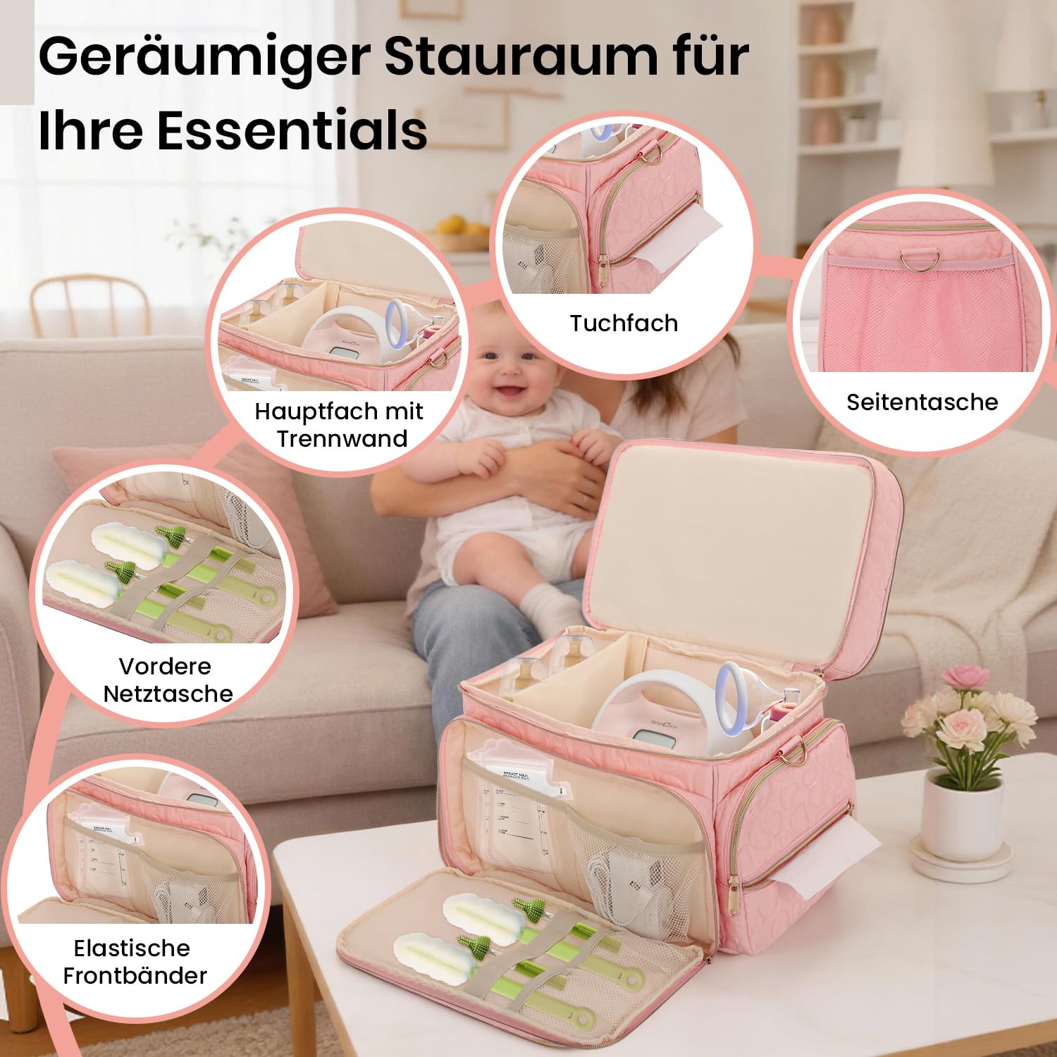 Milchpumpentasche kompatibel mit Spectra S1/S2, doppellagige Tragetasche für Milchpumpen mit wasserabweisendem Material für Stillzubehör und Milchaufbewahrung, ideal für Arbeit, nur Tasche