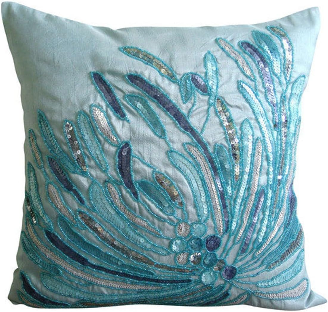The HomeCentric Cushion Covers, Gold Throw Pillow Cover, Multicolor Sequins Pillow Cover, 18x18 inch (45x45 cm) Pillow Cover Decorative, Square Silk Pillow Cover, Floral Modern Decorative - Cracker