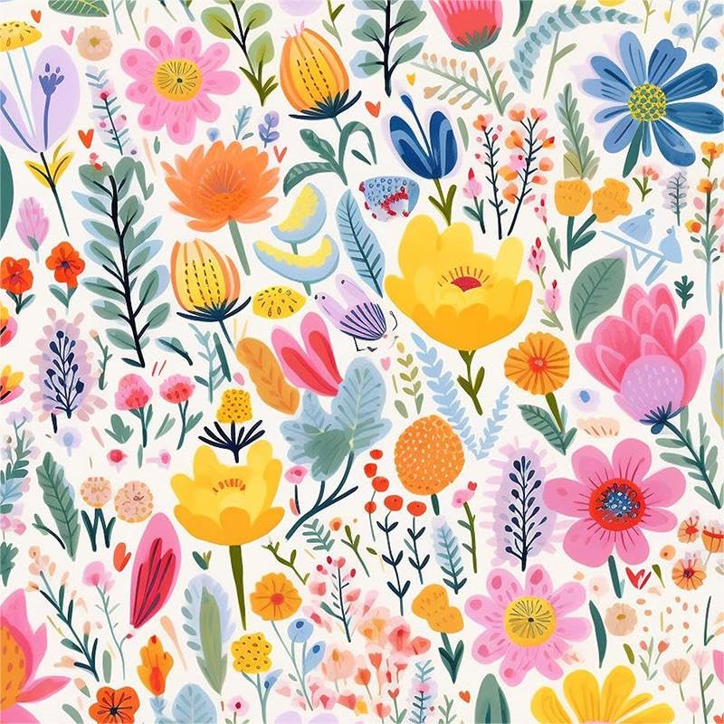 VistaPalette Colorful Fairy Flowers Garden Wildflower Pink/Yellow/Gree/Blue Peel and Stick Wallpaper Wall Decor Self Adhesive Wall Paper Stick on Easy Peel Off Contact for Renter Apartment