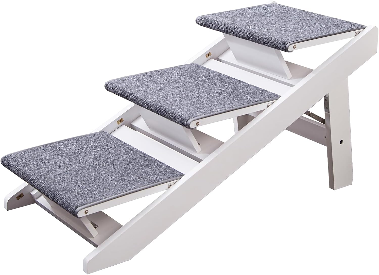 PAWLAND Portable Wooden Dog Steps, Folding Pet Stairs for Dogs, Cats, high beds, Wood Pet Safety Beside Dog Ramp, Easy Climb Pet Step Stool (White)