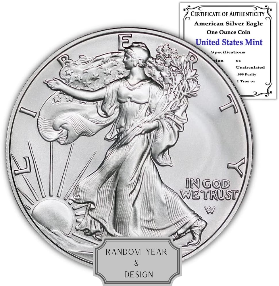 1986 - Present (Random Year) 1 oz American Silver Eagle Coin Brilliant Uncirculated (Type 1 or 2) with Certificate of Authenticity $1 Seller BU