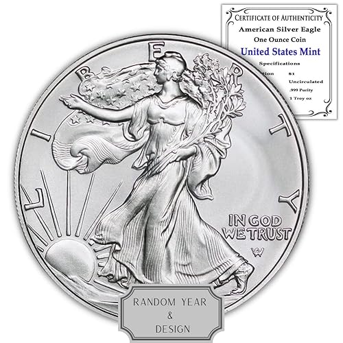 1986 - Present (Random Year) 1 oz American Silver Eagle Coin Brilliant Uncirculated (Type 1 or 2) with Certificate of Authenticity $1 Seller BU