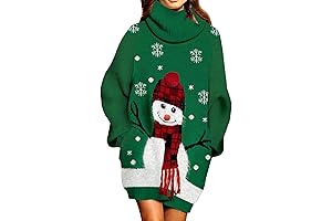 Christmas Cheer in a Cozy Embrace: Women's Turtleneck Loose Print Long Sweater Dress