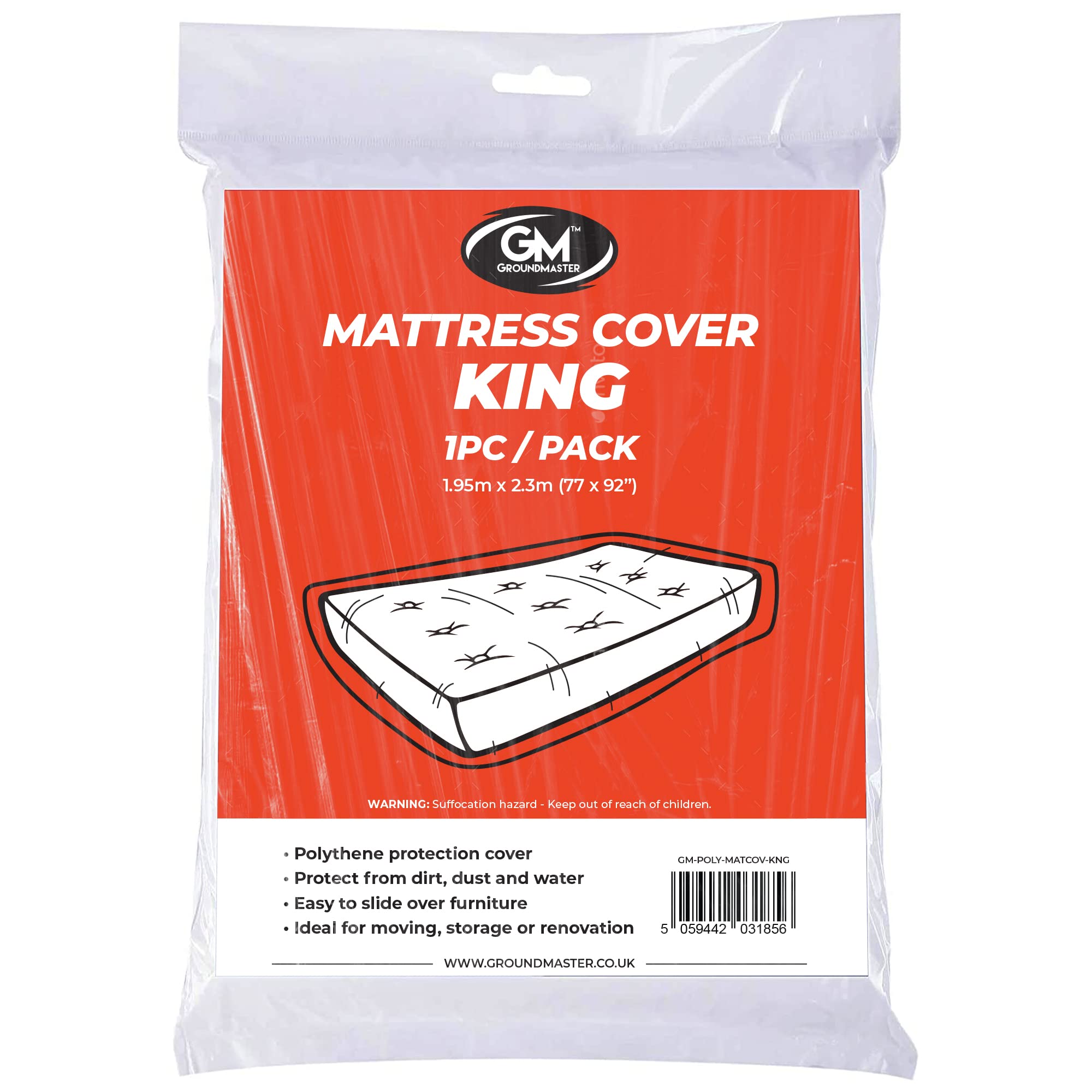 Groundmaster Polythene Plastic Mattress Cover | Heavy Duty Dust Sheet Removal Bag For Storage Moving Painting Decorating (King Mattress Cover)