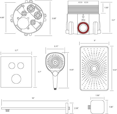 Miniatura 6 de TRUSTMI Sistema de ducha con botón negro, juego de ducha de mano y lluvia de 12 pulgadas, 2 funciones, 3 modos, color negro mate (válvula incluida)