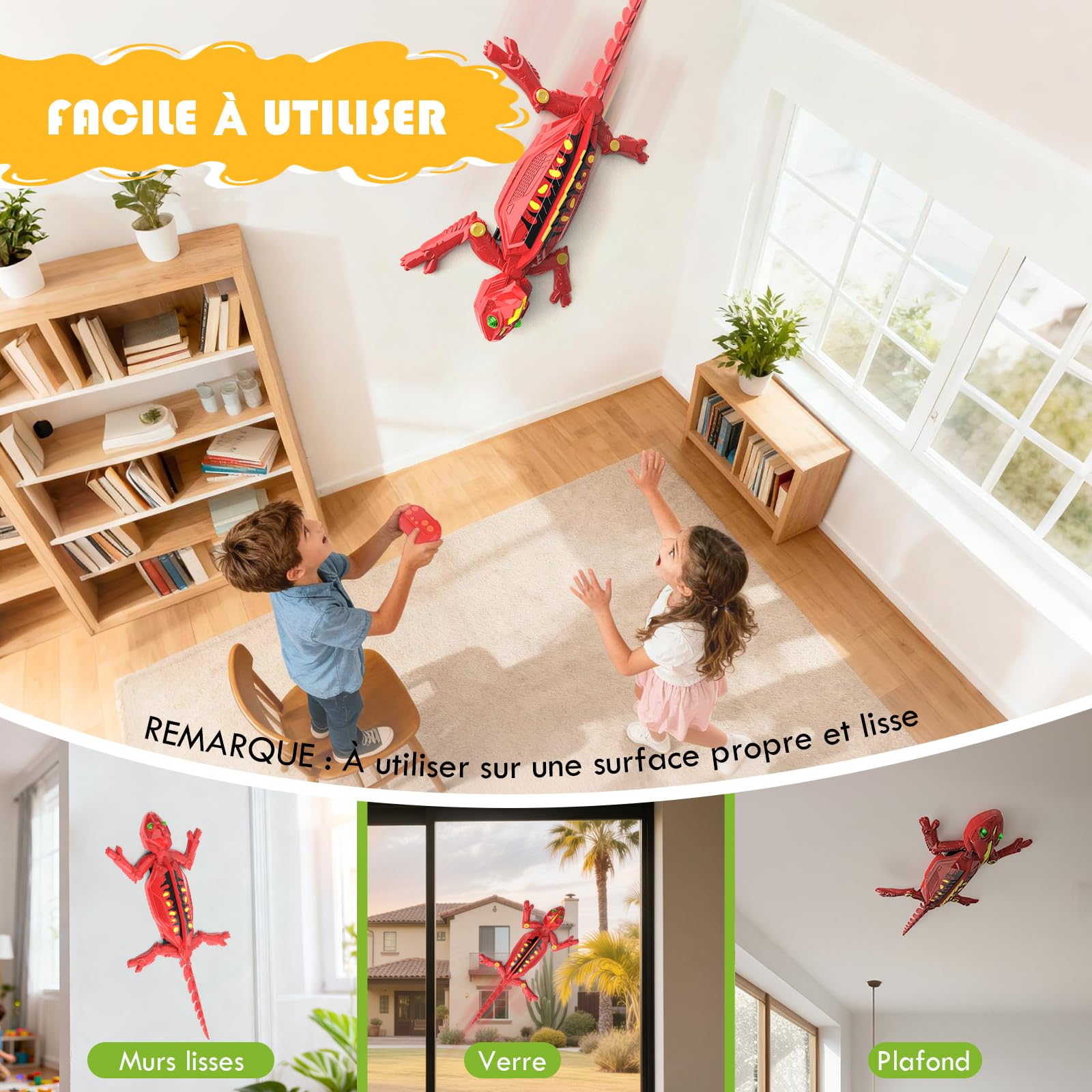 Weinsamkeit Gecko Radiocommandé 360° avec Lumières, – Lezard Télécommandé Rechargeable pour Enfants 3-12 Ans, Mouvements Réalistes, Parfait pour Garçons, Jouet d’Action Grimpant avec Lumière