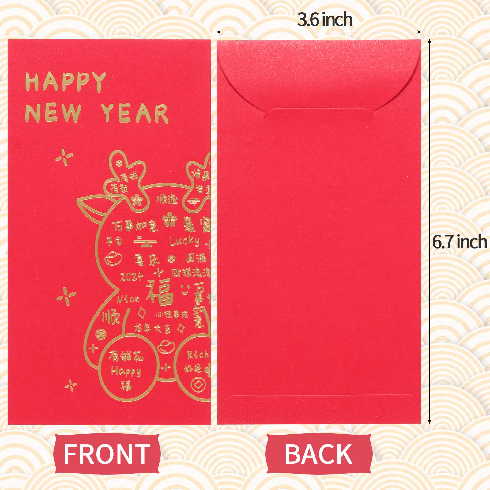 Veroda 12pcs Chinese Red Envelopes Chinese New Year Lucky Money Pockets Hong Bao for Spring Festivel Wedding Pocket Money - Image 2