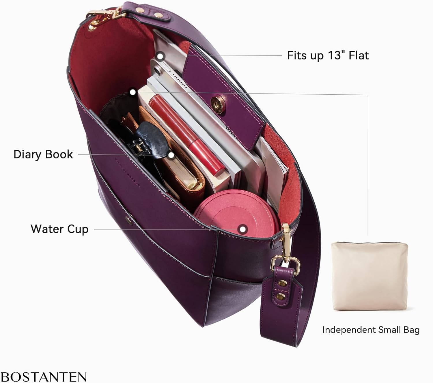 BOSTANTEN Women's Leather Designer Handbags Tote Purses Shoulder Bucket Bags - Image 4