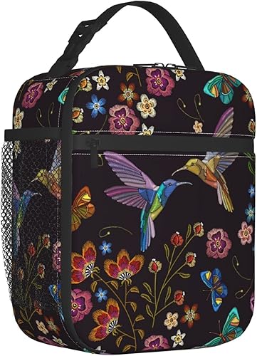 Miniatura 9 de Abucaky Hummingbird Bird With Flowers Portable Lunch Bag Insulated Meal Bag Reusable Lunch Box Cooler Bag Food Container For School Work Travel