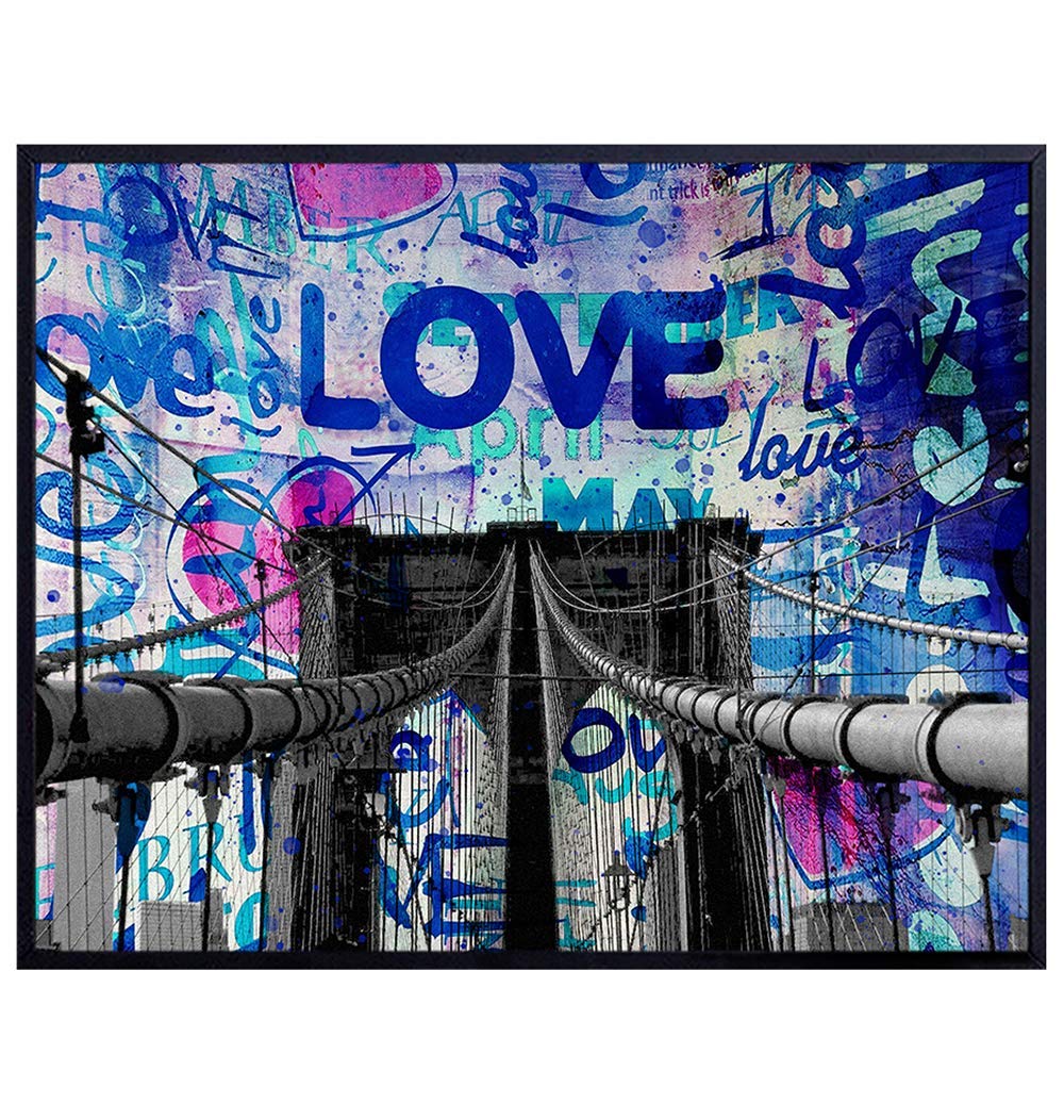 Brooklyn Bridge Graffiti Wall Decor Picture Print - 8x10 Urban Street Art Decoration Poster for Home, Apartment, Office, Living Room, Bedroom, Dorm, Bathroom - Gift for Men, Women, Teens, New York Fan