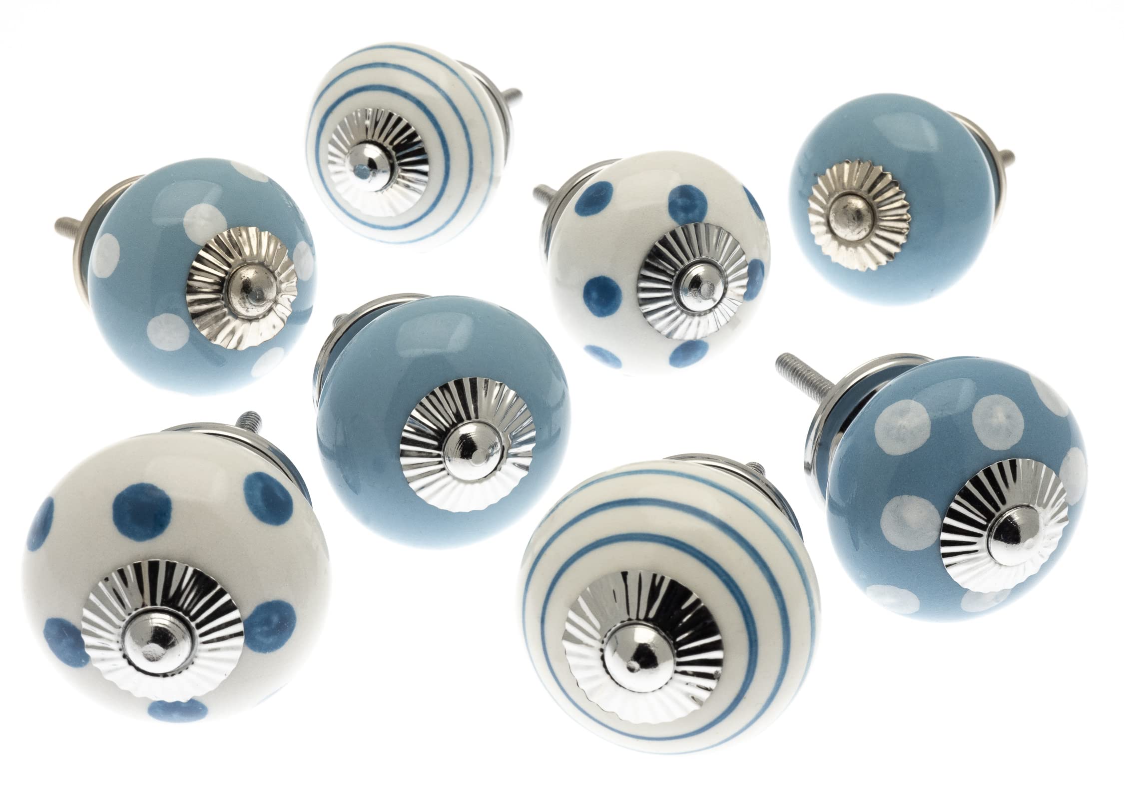 Buy Mango Tree Mixed Set of 8 x Blue and White Spots and Stripes