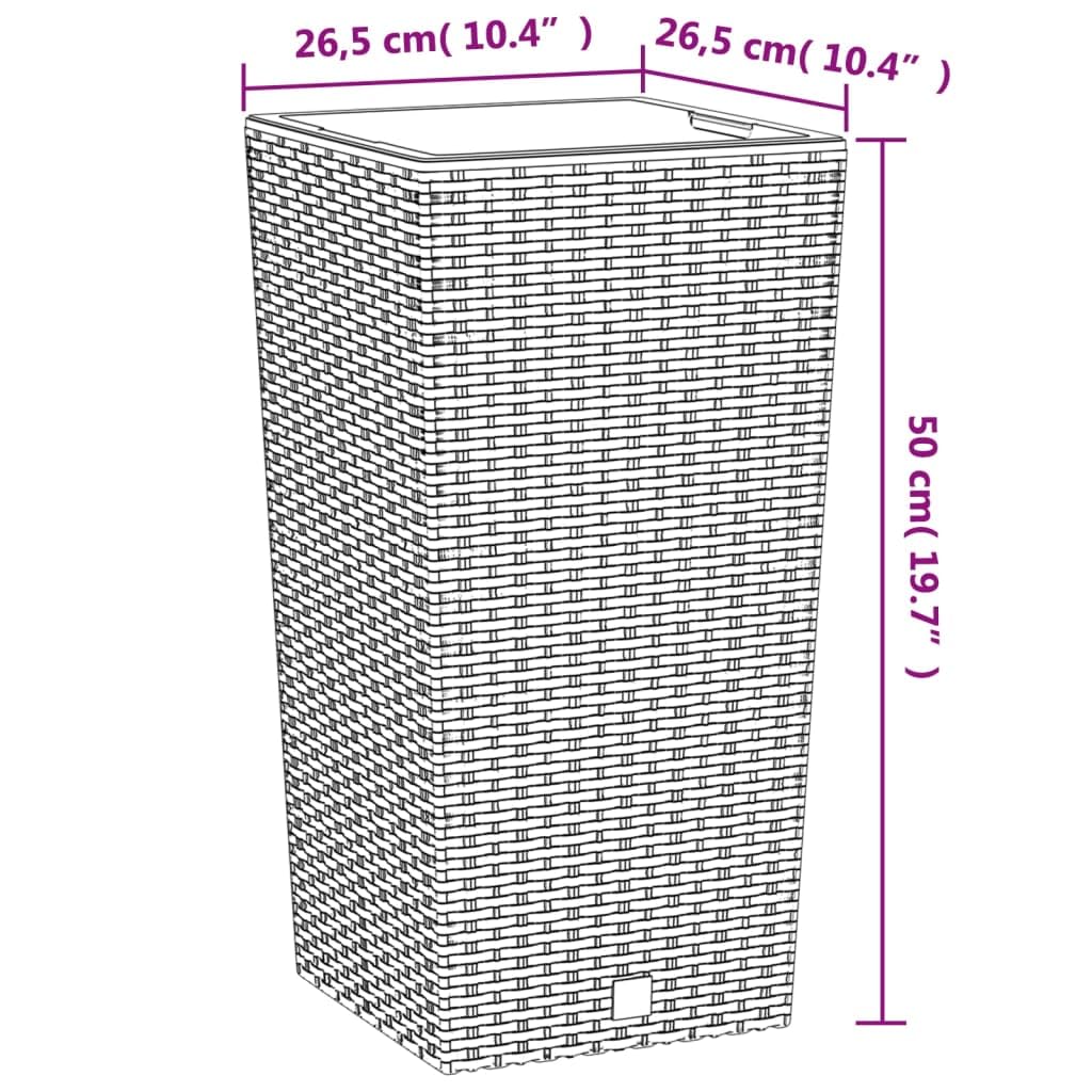 Donica na rośliny z wyjmowanym wkładem, biała doniczka z polirattanu PP, 26,5 x 26,5 x 50 cm, pojemność 26,5 l, ozdobna donica na zioła, warzywa, balkon, taras, dekoracja do użytku wewnątrz i
