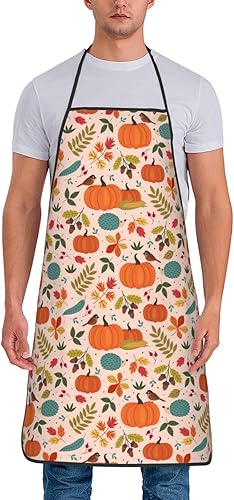 Miniatura 2 de Delantales de calabaza con hojas de otoño, delantales de cocina para chef, ajustable, divertido, para Acción de Gracias, pavo, regalos para hombres