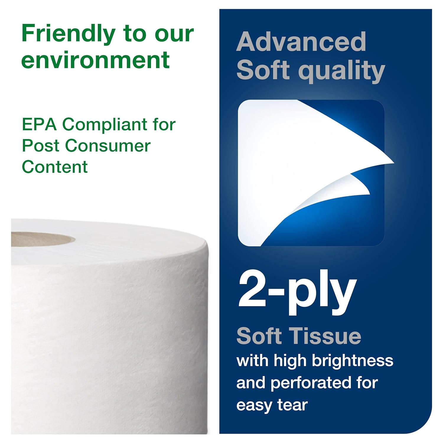 Tork Twin Mini Jumbo Toilet Paper Roll Dispenser, White - T2 + Refill - Mini Jumbo Bath Tissue Roll (12 x 1075 sheets), White, Soft