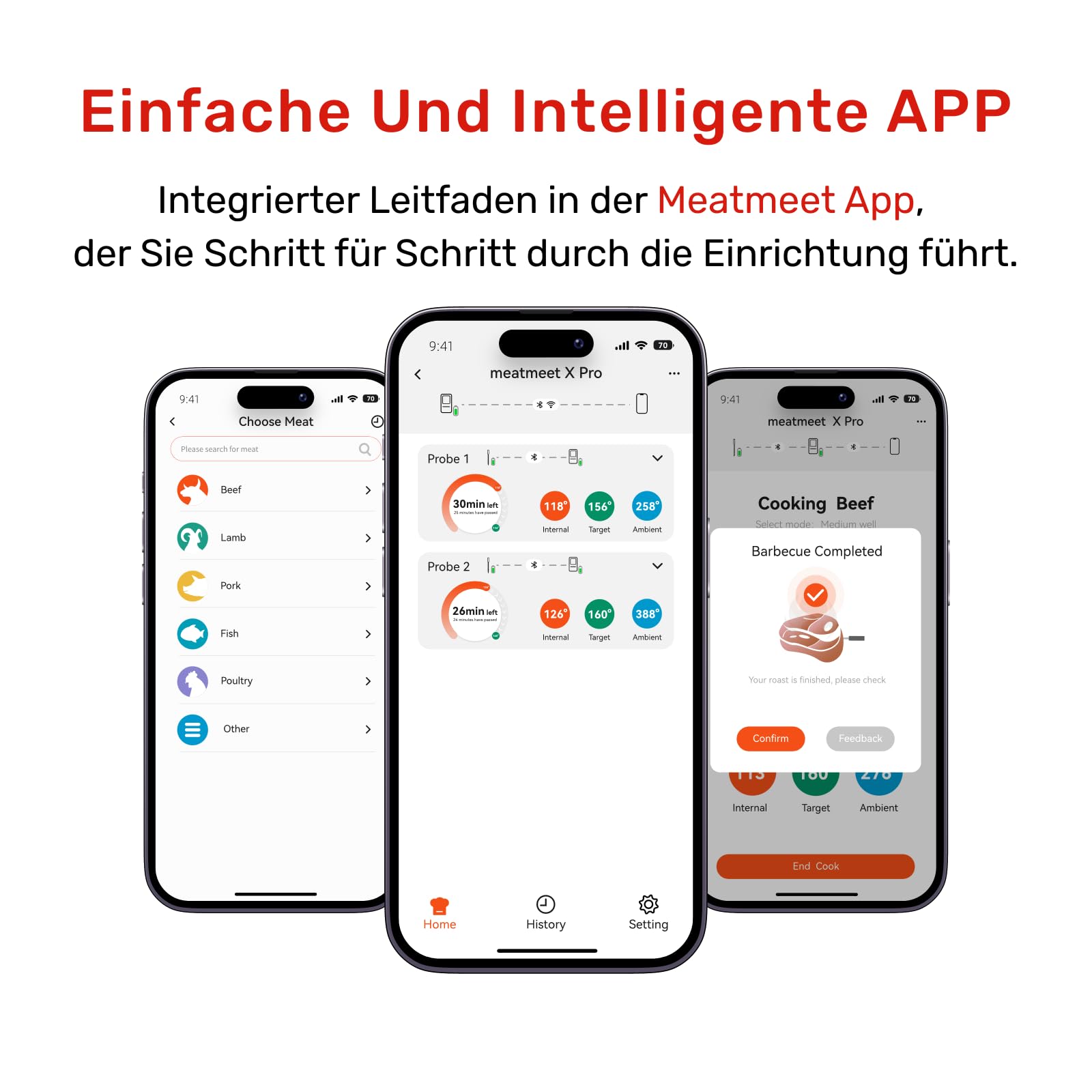 X Pro Fleischthermometer kabellos mit Bluetooth & WLAN, 2 Sonden 6 Sensoren, Einteiliges Edelstahldesign, IP69 Wasserdicht, 582°C Hitzebeständigkeit, Grill Ofen Küche Heißluftfritteuse