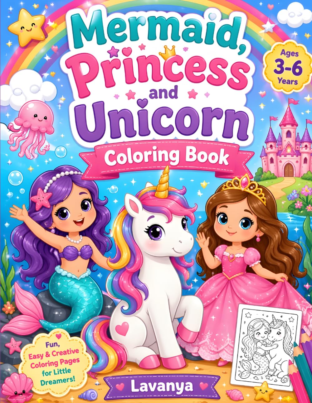 Magical Unicorn and Mermaid Coloring Book for Kids: Cute and Easy Unicorns & Mermaids for Stress-Free Coloring Fun