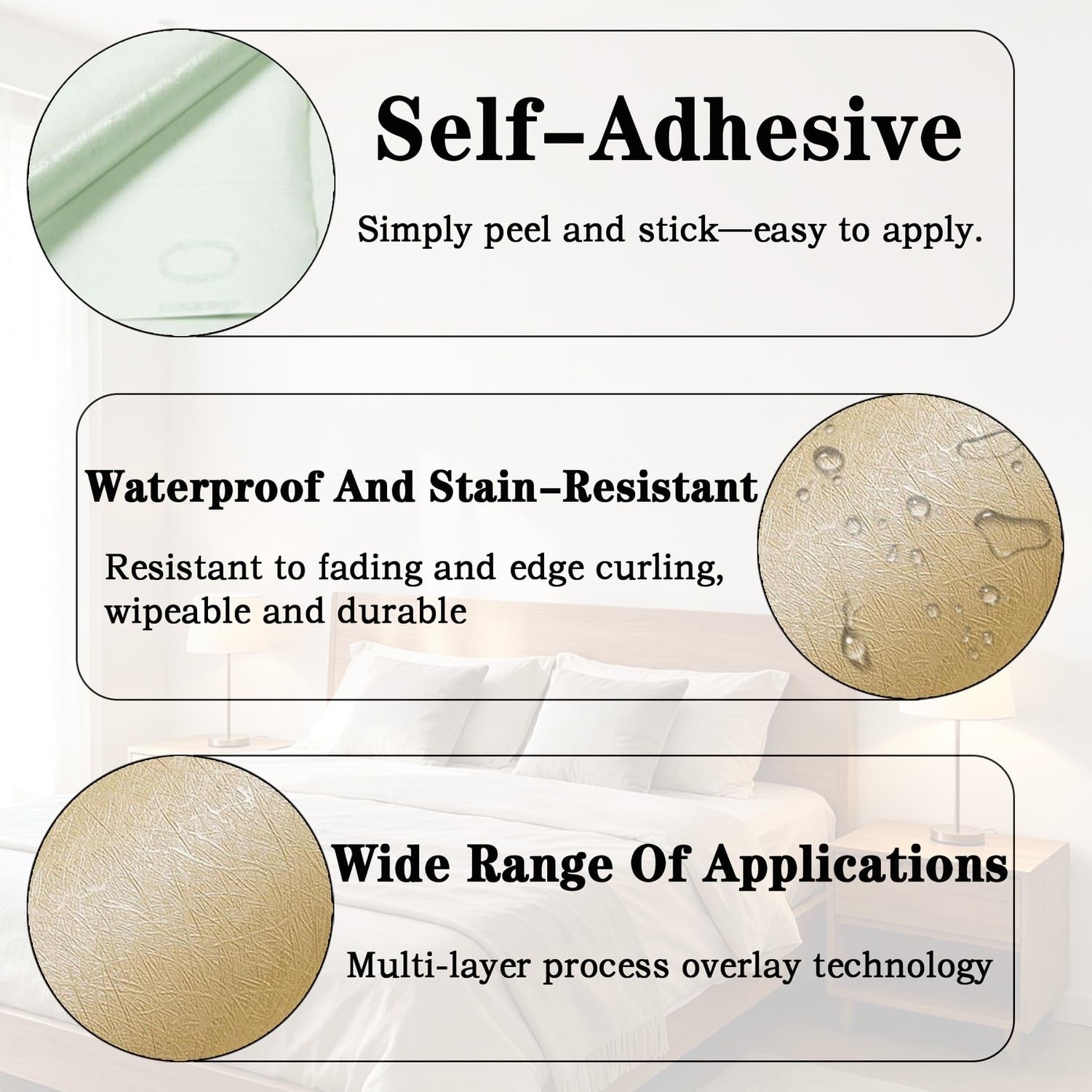 Selbstklebende Folie Wasserdicht Abziehbar Dekorative Tapete für Möbel Wand Tischplatten DIY Klebefolie Erneuerbarer Wandschutz Abnehmbare Selbstklebende Tapete, Beige, 60cmx10m
