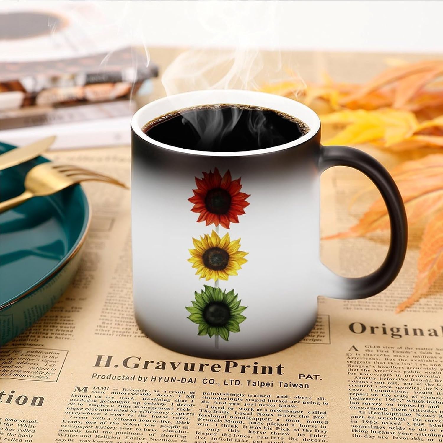 Colorful Sunflowers Traffic Light Color Changing Mug Heated Ceramic Cup Heat Sensitive Coffee Mug Fun Gift
