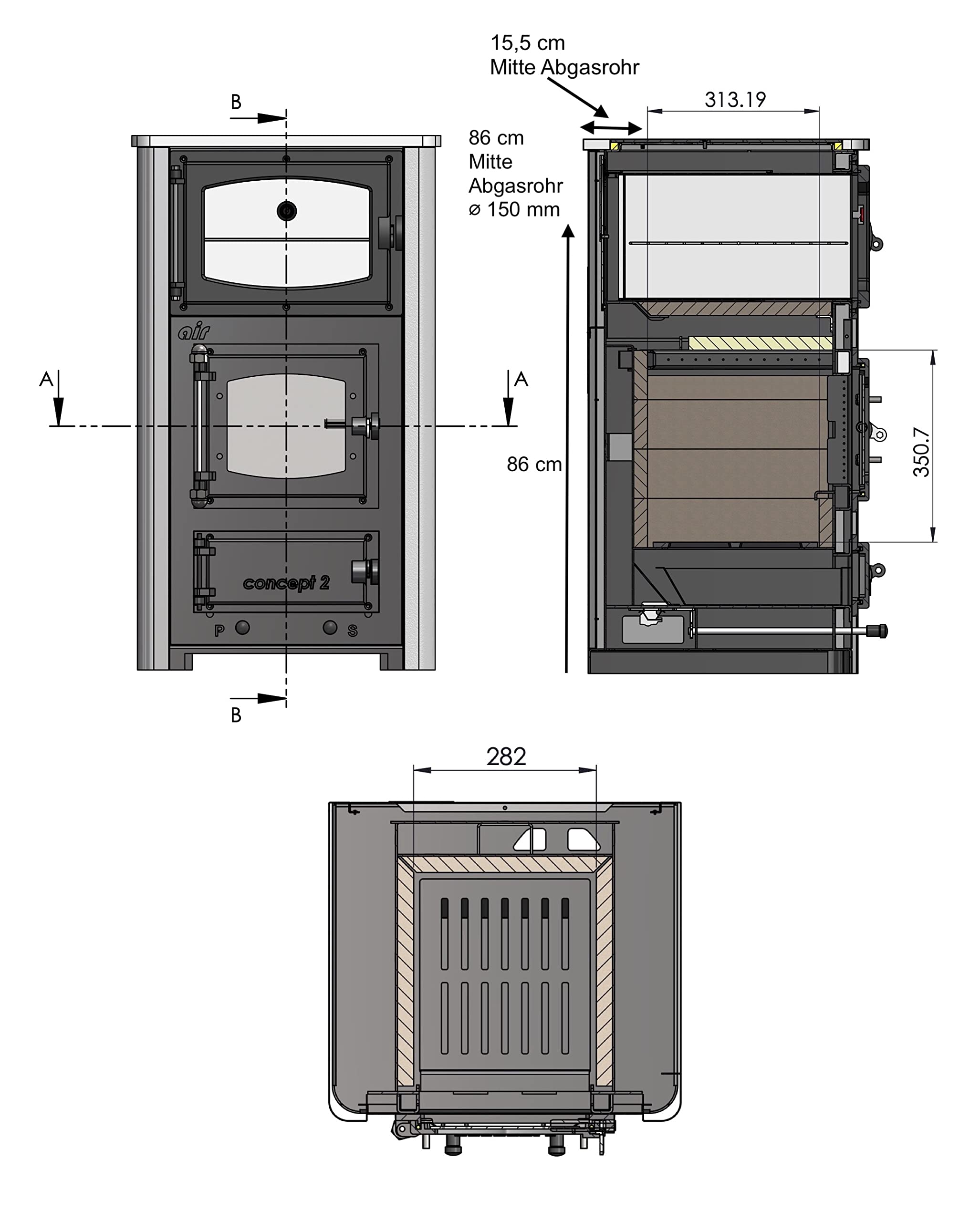EEK A Kaminofen mit Backfach und Herdplatte ABC Concept 2 Air Mini Holzofen 10 kW Kamin Ofen Holz Werkstattofen Schwedenofen Hüttenofen Heizofen Holzofen