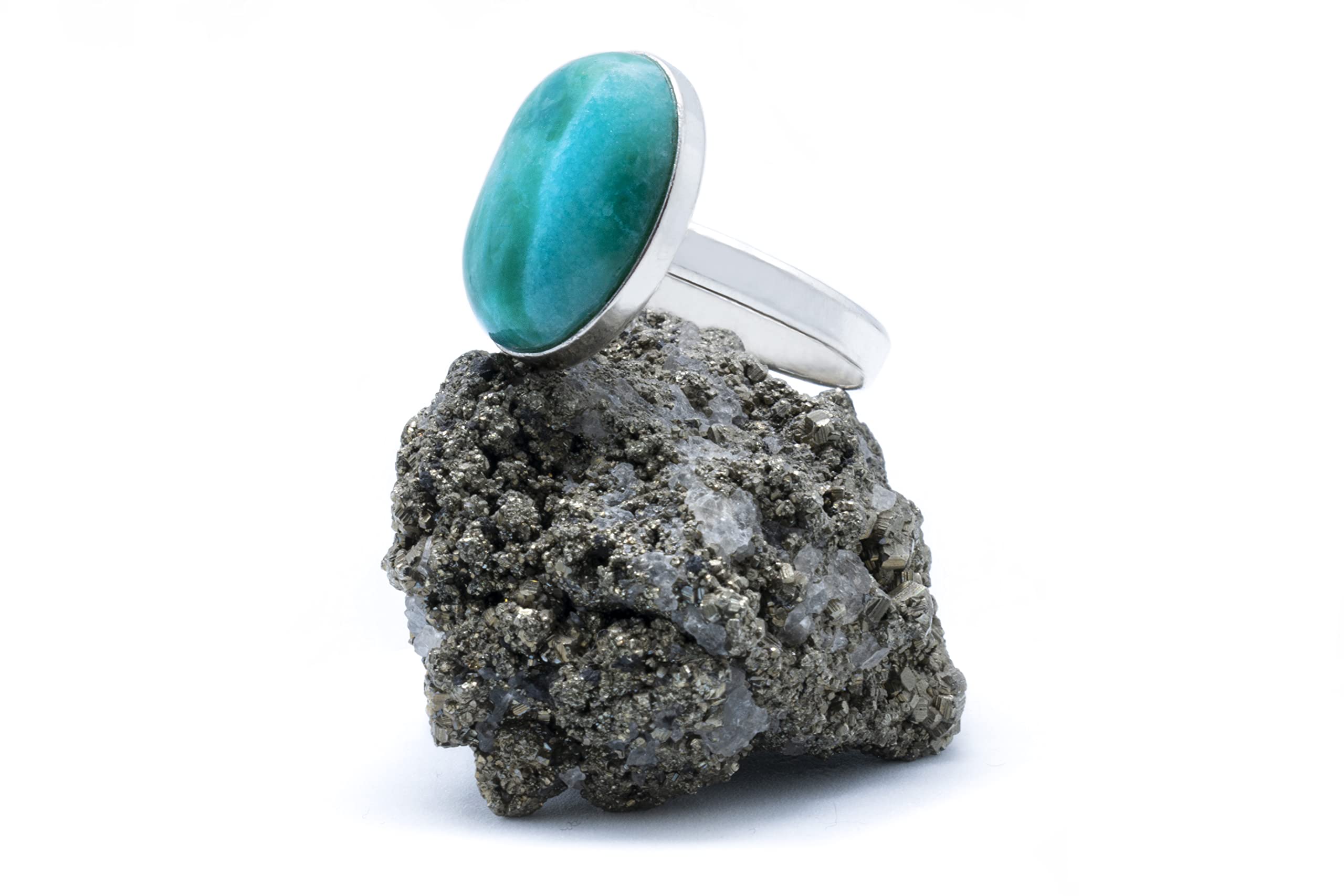 Anillo de Plata 925 con Jade Azul (Piedra Natural) 18x13mm - Disponible Anillo Ajustable y Fijo, Tamaño de XS a XXXL, para Hombre, para Mujer - Caja Regalo Gratis