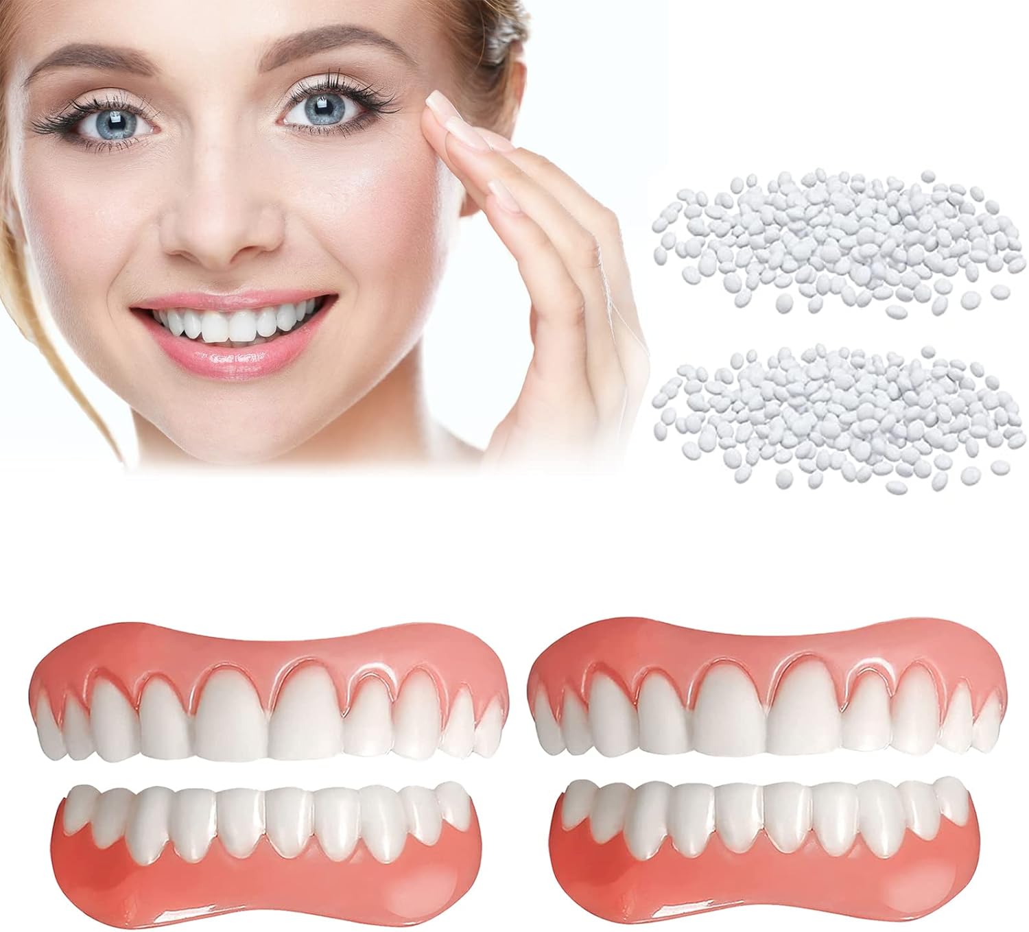 Fake Teeth, 4 PCS Veneers Dentures Socket for Women and Men, Dental Veneers for Temporary Tooth