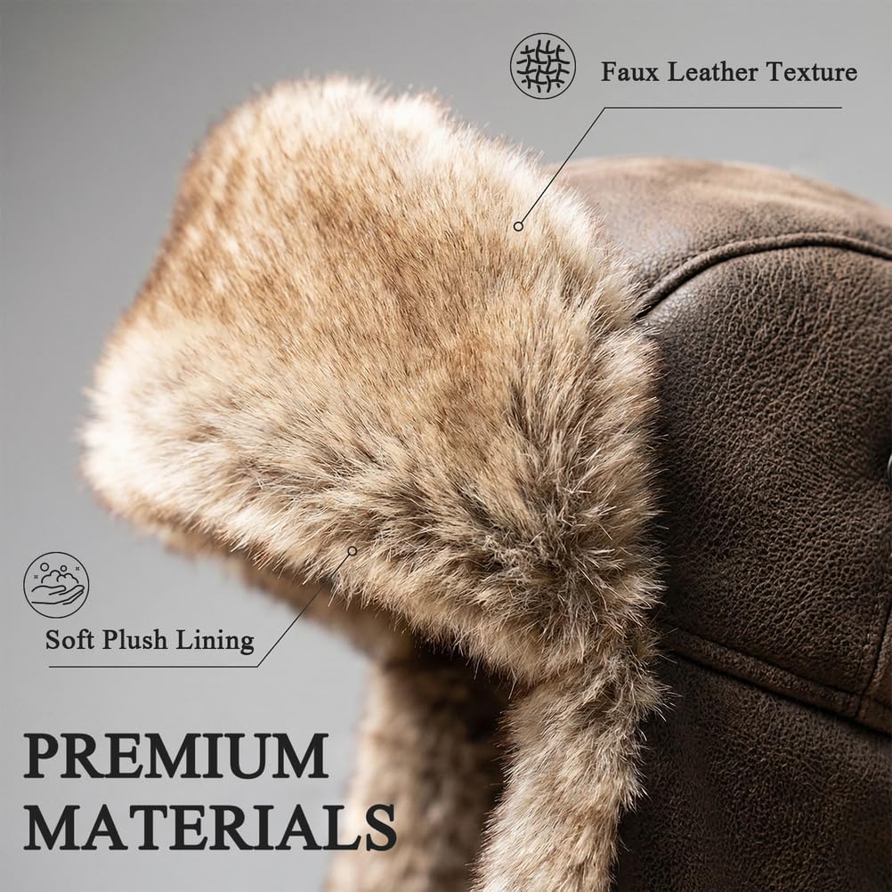 Russian Ushanka Hat, Faux Fur Winter Trapper Hat for Men Women, Cold Weather Protection, Windproof and Waterproof