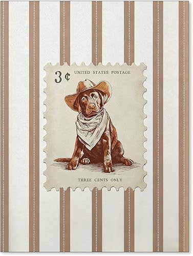 Haitunone Arte de pared de perro vaquero vintage, divertidos pósteres de animales, retro, rústico, mediados oeste, a rayas, para oficina, sala de