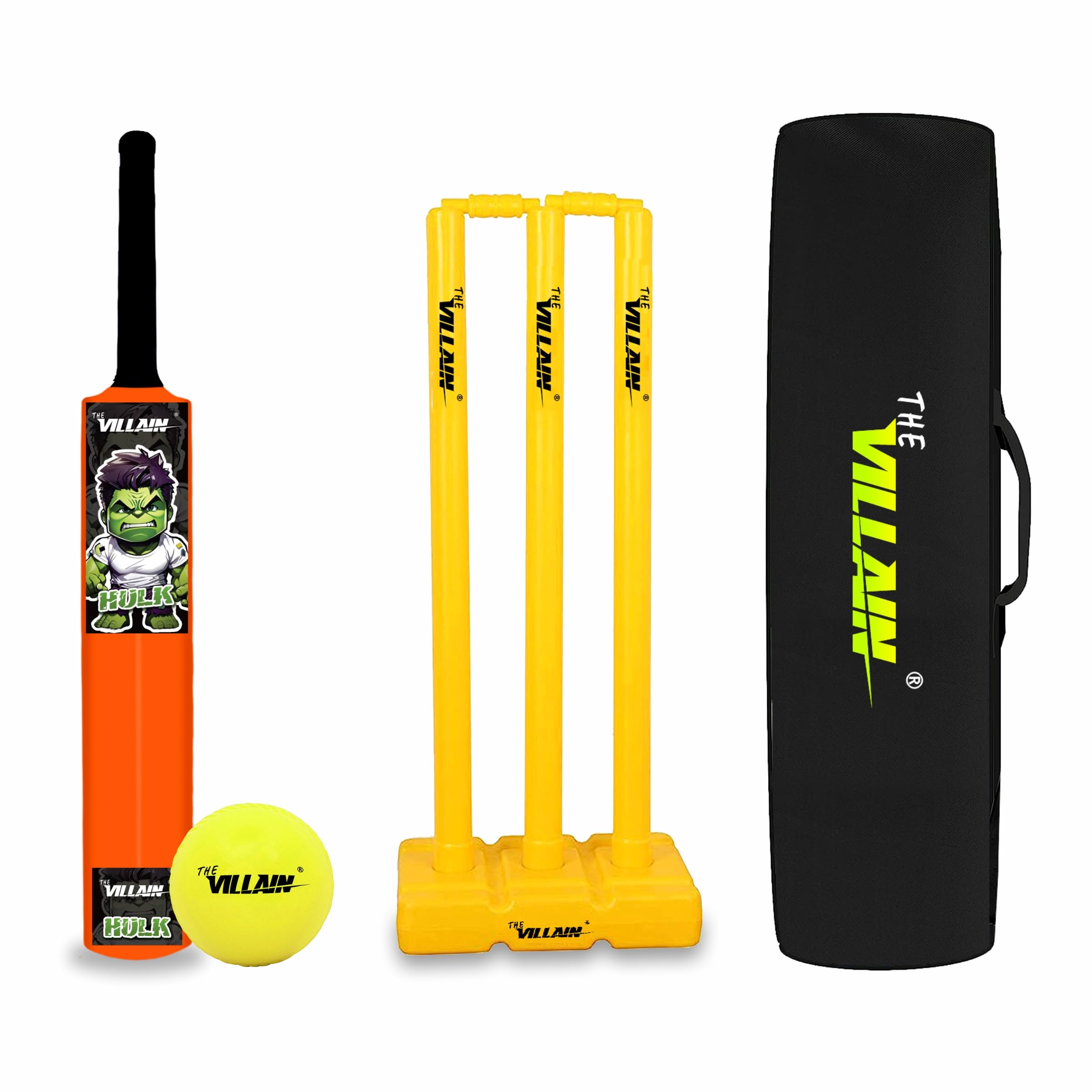 THE VILLAIN Complete Cricket Kit 1 Plastic Bat + 3 Plastic Stumps + 1 Tennis Ball + 1 Cover Combo Size 4 for Kids (6 yrs to 10 yrs) & Adults, Ideal for Beginners for All Ages - Orange, Size -4-picture-21