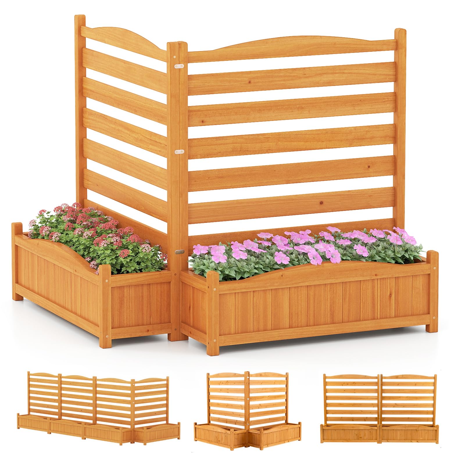 RELAX4LIFE Jardinière Surélevée avec Treillis, Bac à Fleurs avec Treillis pour Plantes Grimpantes, Fond Amovible, Trous de Drainage, Montage Modulable, Utilisable comme Clôture de Jardin/Brise-Vue