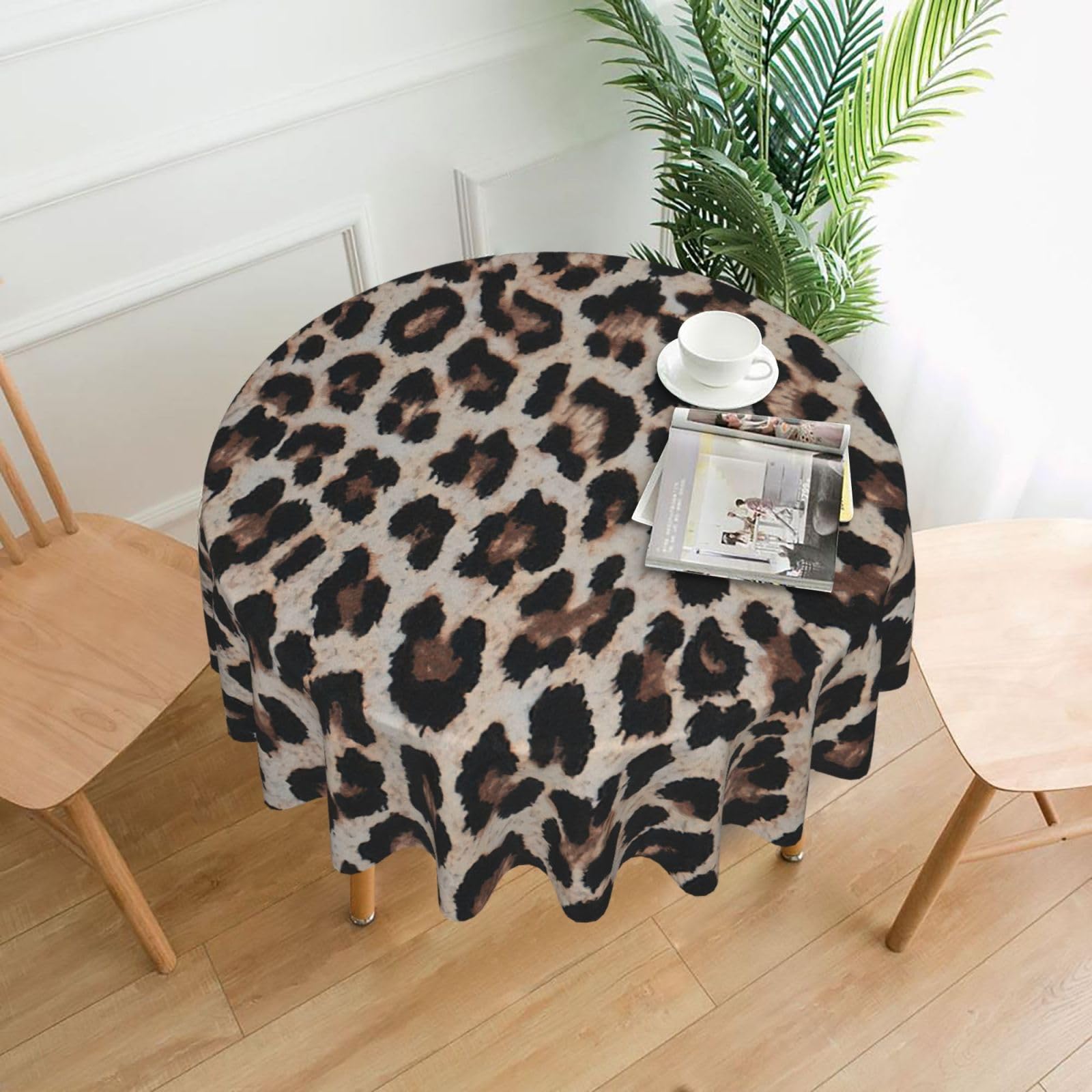 SDEGTHO Leopard Print print Print Modern Retro Round Tablecloth 60in Polyester Fabric Cover for Party Dining Table Washable