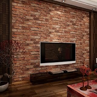 KeTian, moderna carta da parati tridimensionale in PVC con il motivo decorativo di un muro di mattoni rossi, ideale per le pareti del soggiorno o in un hotel, di 0,53 m x 10 m = 5,3 metri quadri