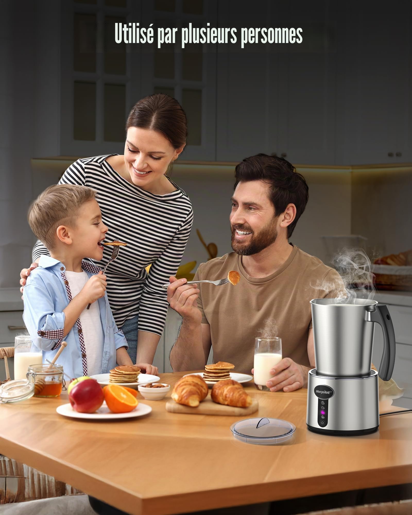 Morpilot Mousseur à Lait Électrique Divisé, 500ml Chauffe Lait, Milk Frother en Acier Inox 4 en 1 à Mousse de Lait Chaude et Froide 230ml, Emulsionneur de Lait pour Latte Cappuccino Macchiato