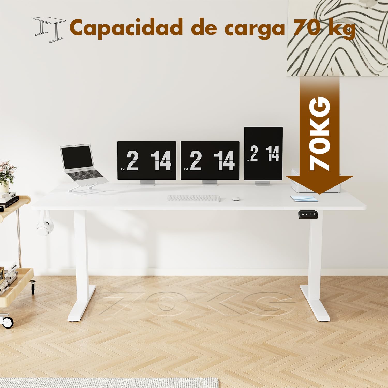 Devoko Escritorio Elevable Eléctrico 180 x 80cm,Escritorio Regulable en Altura con Gancho, 71-119 cm, 2 Opciones de Memoria Inteligente, Adecuado para Estudiar Trabajar（Blanco）