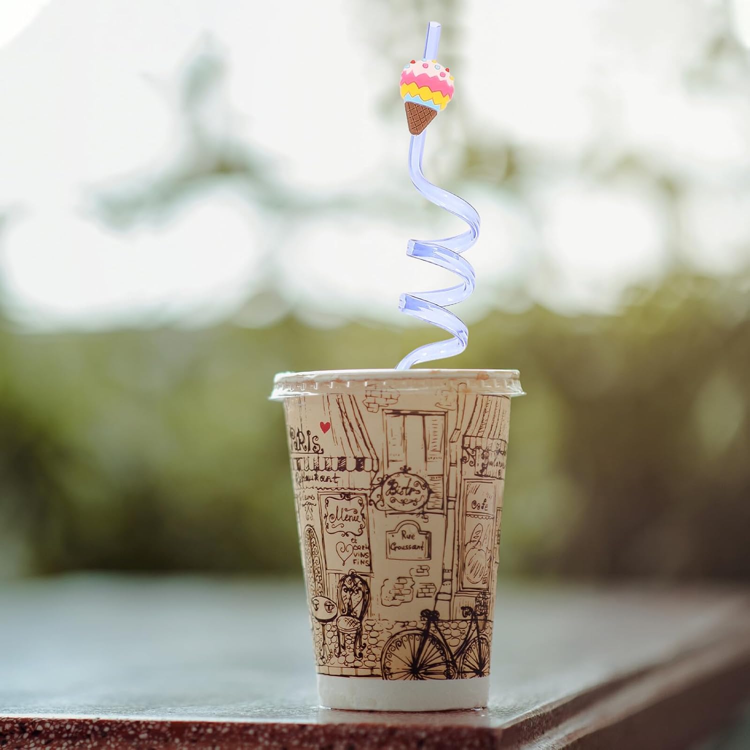 24pcs Reusable Twisted Beverage Straws Pvc Soft Cartoon Ice Cream Style Straws Party Supplies Drinking Accessories