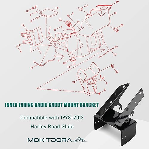 Miniatura 2 de MoKitDora Soporte de montaje para radio de carenado delantero compatible con Harley Touring Road Glide FLTR 1998-2013, negro