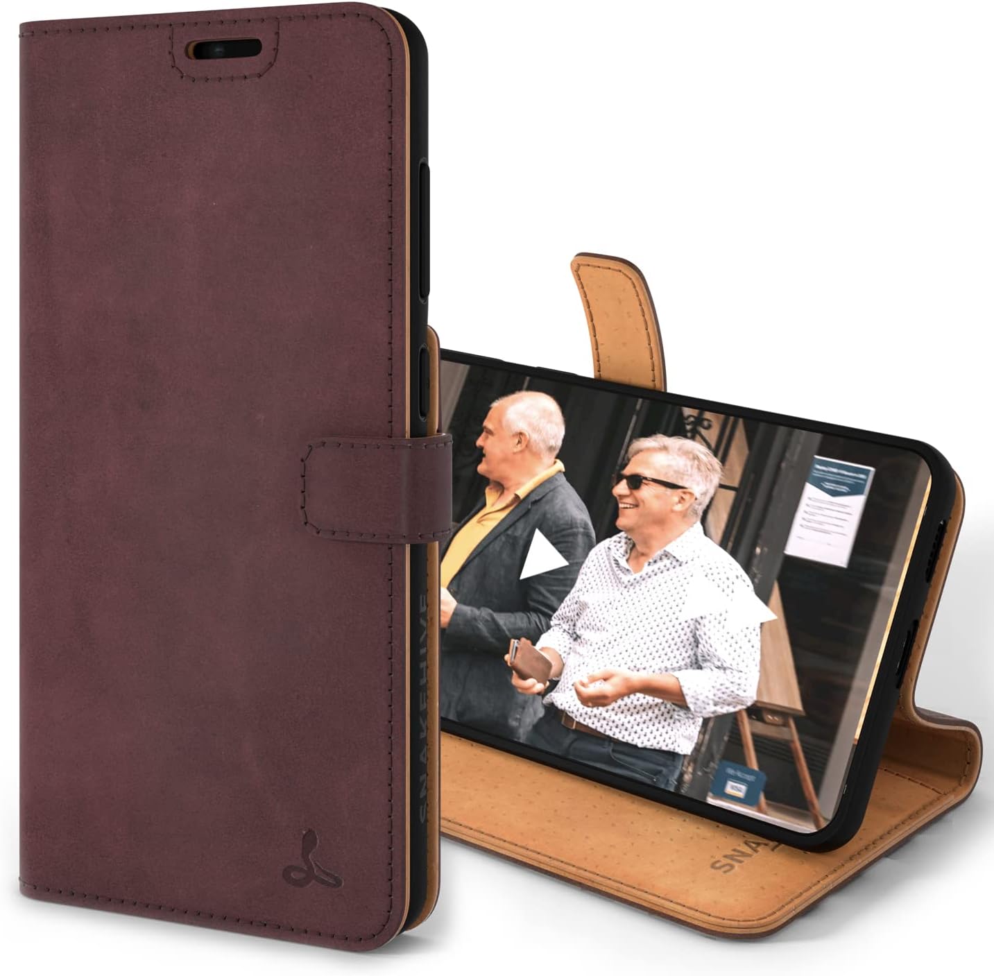 Snakehive Leather Wallet for Samsung Galaxy S21 FE 5G - Real Leather Wallet Phone Case with Viewing Stand and Card Holder - Flip Folio Cover with Card Slots (Plum)