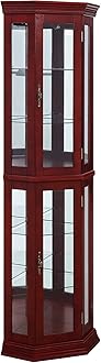 BELLEZE Lorona Floor Standing 5 Sided Lighted Corner Curio Cabinet, Cherry