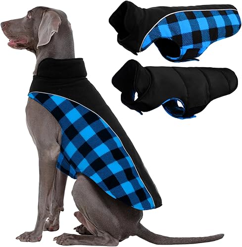 Miniatura 41 de Kuoser Dog Winter Coat, Reversible Waterproof Dog Jacket with Reflective Strip, Warm Dogs Fleece Vest Adjustable Doggy Cold Weather Clothes Plaid