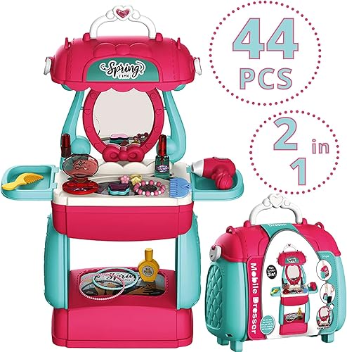 Miniatura 2 de Shape28 Juego de bolsa de belleza, juego de maquillaje de simulación, 44 piezas, juguete de maquillaje para niños, tocador de princesa, tocador para