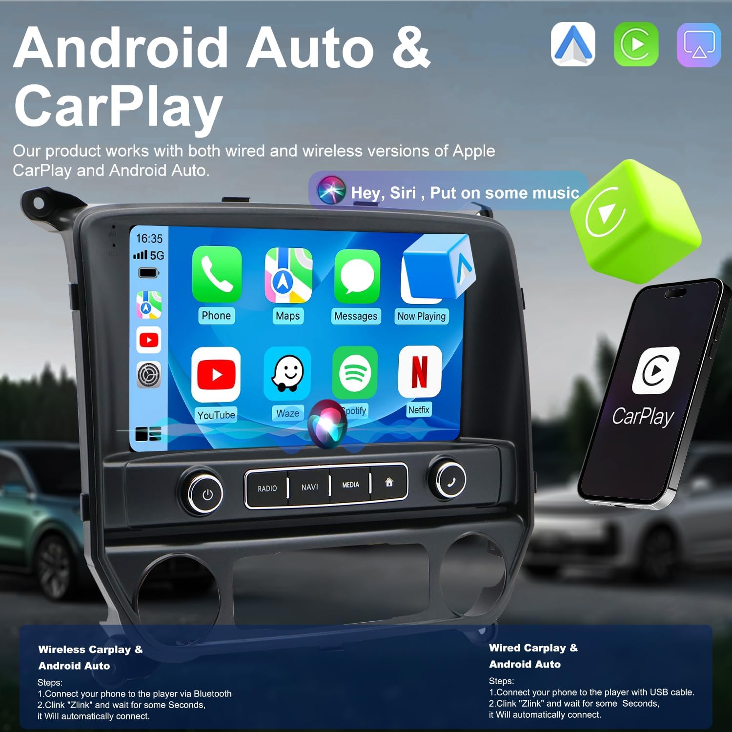 4G+64G 10'' Upgrade Car Radio for Chevrolet Chevy Silverado 1500/2500/3500 2014-2018, GMC Sierra 1500/2500/3500 2014-2018, Touch Screen Headunit Stereo Wireless Carplay Android Auto GPS FM WiFi Camera