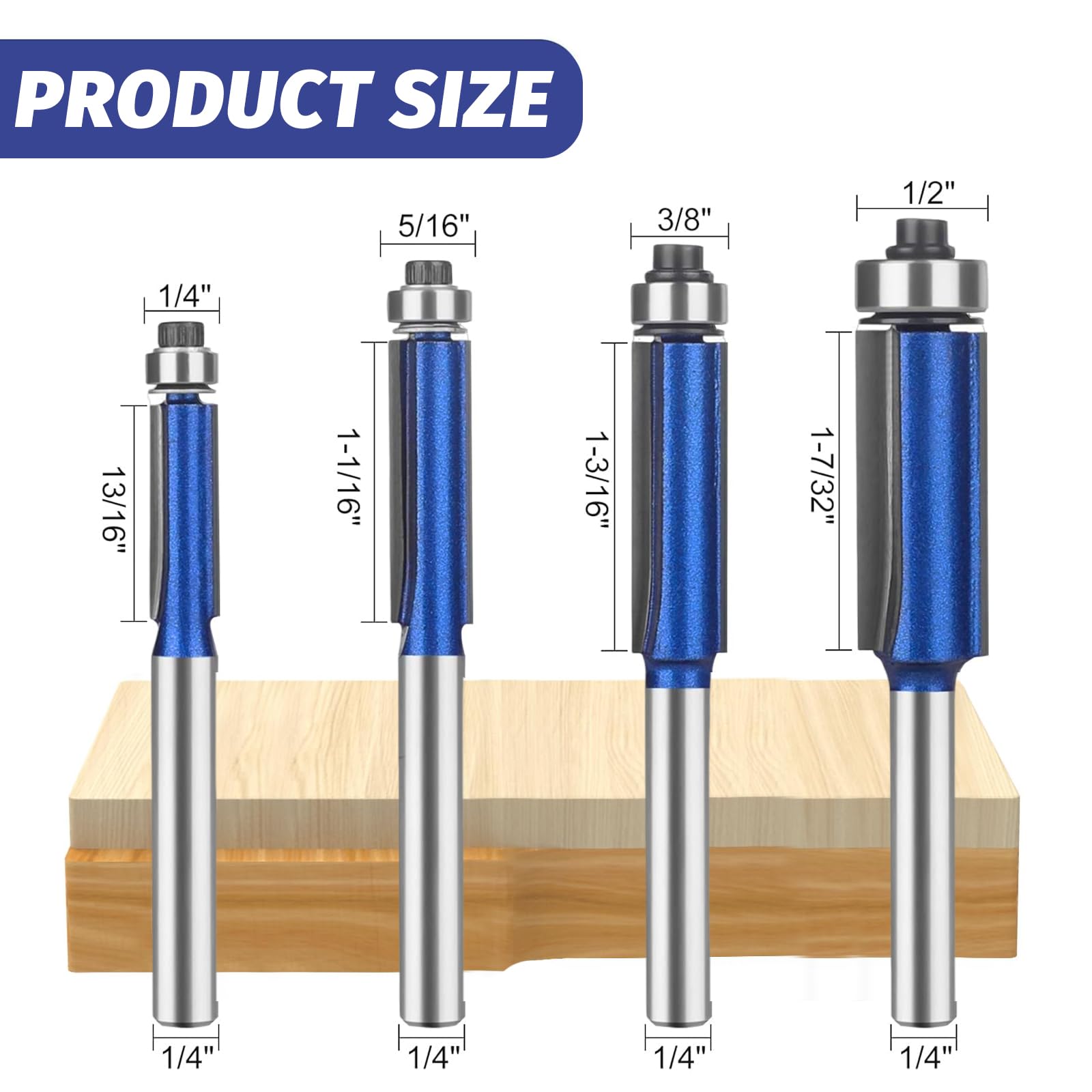 AKYLIN Lot De 4 Fraises à Arrondir Avec Tige De 6 Mm, Rayon 3 6,35 8 9,5, Pour Défonceuse, Kit De Fraisage Avec Roulement à Billes, Bord Rond, Outil De Travail Du Bois