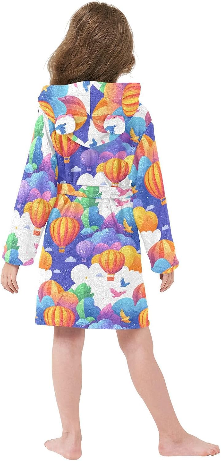 senya Hot Air Balloon Colorful Toddler Hooded Bathrobe Kids Soft Plush Bath Towel Robes for Boys Girls 2-12 Years