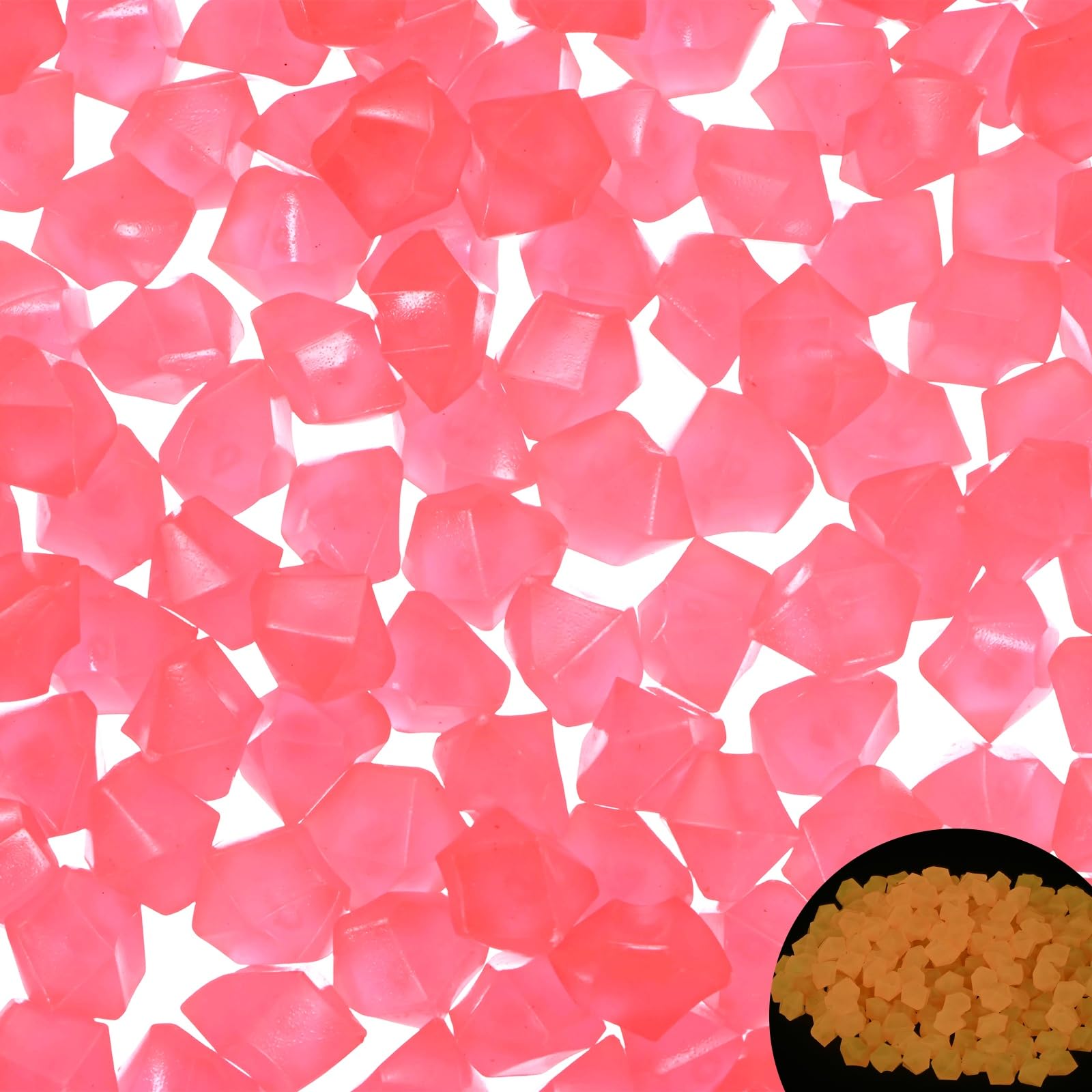 M METERXITY 100-Pack Fish Tank Glow in the Dark Rocks, 0.6 Inch Resin Luminous Aquarium Decorative Stone Ornament Pebbles for Aquarium/Garden/DIY Craft [Rhombus, Pink]