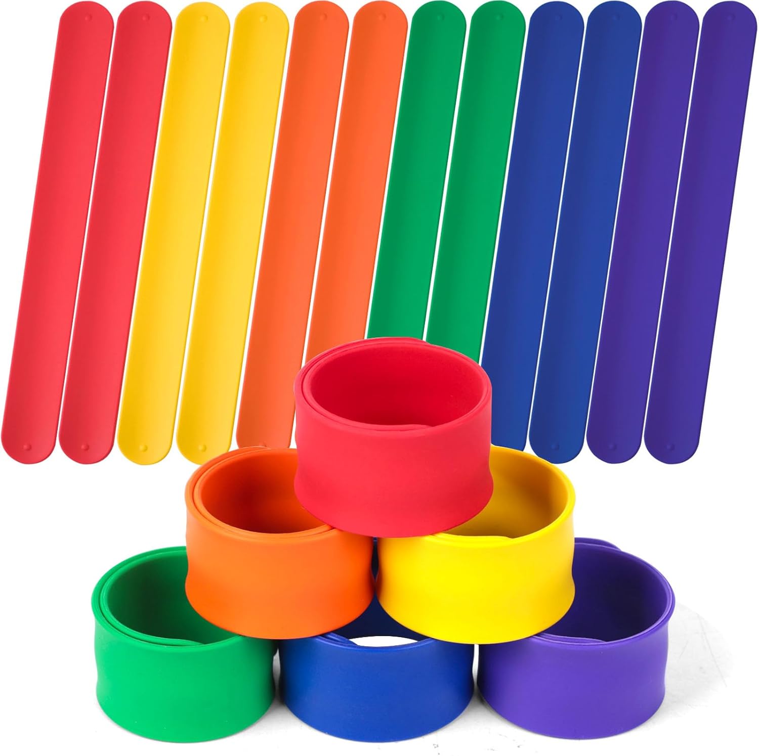 (similar to stock photo)lovestown 5pcs slap bracelets, colorful, silicone, for diy goodie bags, school classroom rewards rainbow