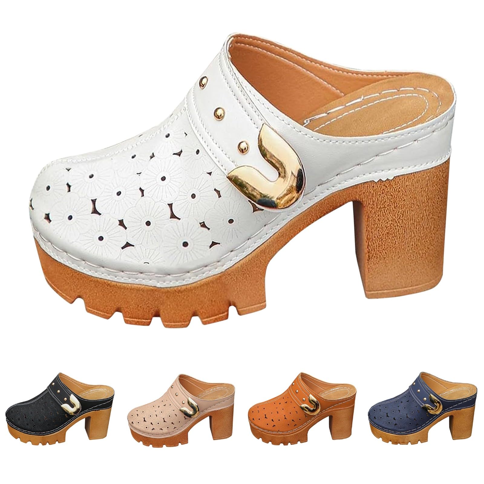 Sandali Zeppa Plateau Donna Estive Neri Comodi Sandali estivi da donna con fibbie in metallo stile retrò con tacco spesso e stivaletti traforati da Strass Scarpe Comode