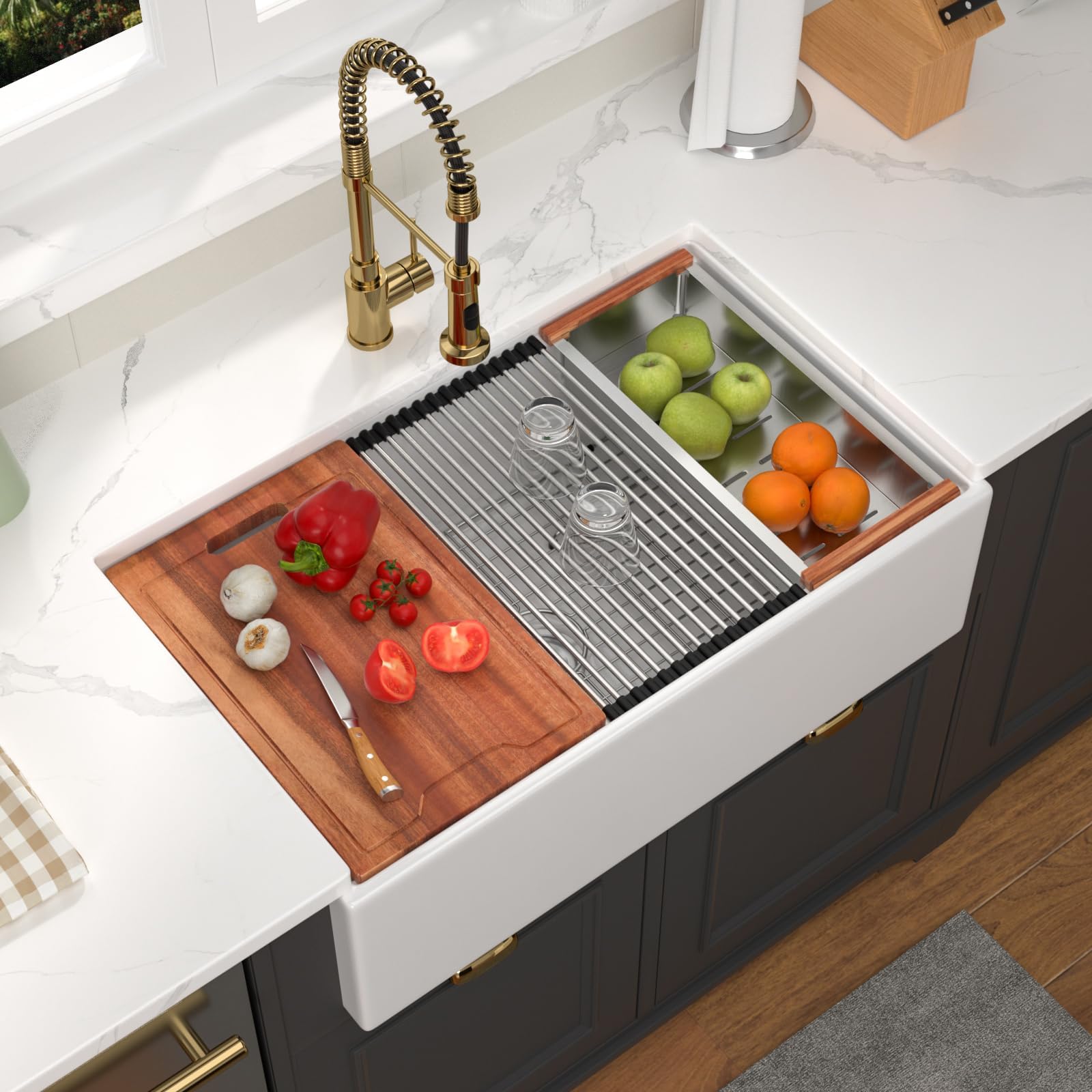 33 Inch White Farmhouse Sink 33x20x10 Inch White Fireclay Apron Front Kitchen Sink Single 10 Inch Deep Ceramic Farm Farmer Style Workstation Basin