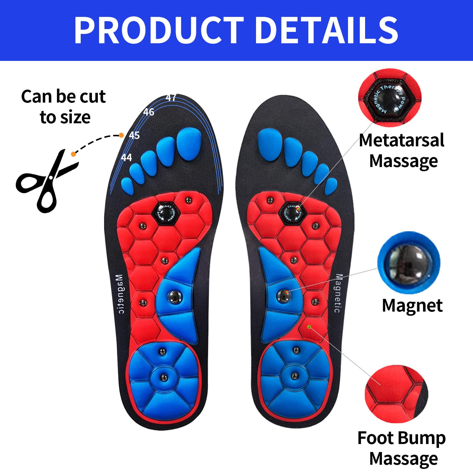 Semelles Magnétiques D'Acupression - Soulagez Fatigue & Douleurs Aux Pieds - 1 Paire Gel + Aimants (Noir, Pointure 40-43)