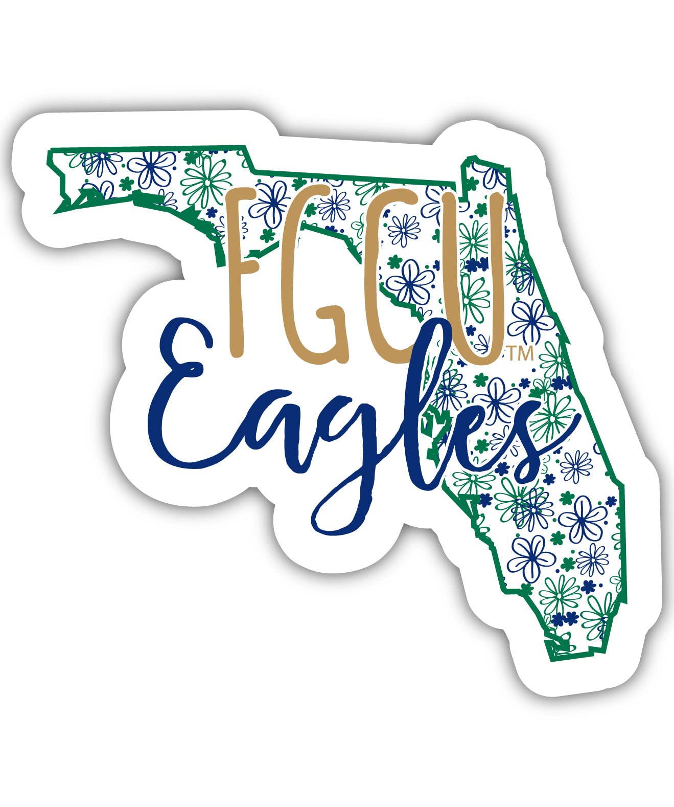 Florida Gulf Coast Eagles Floral State Die Cut Decal 2-Inch Officially Licensed Collegiate Product