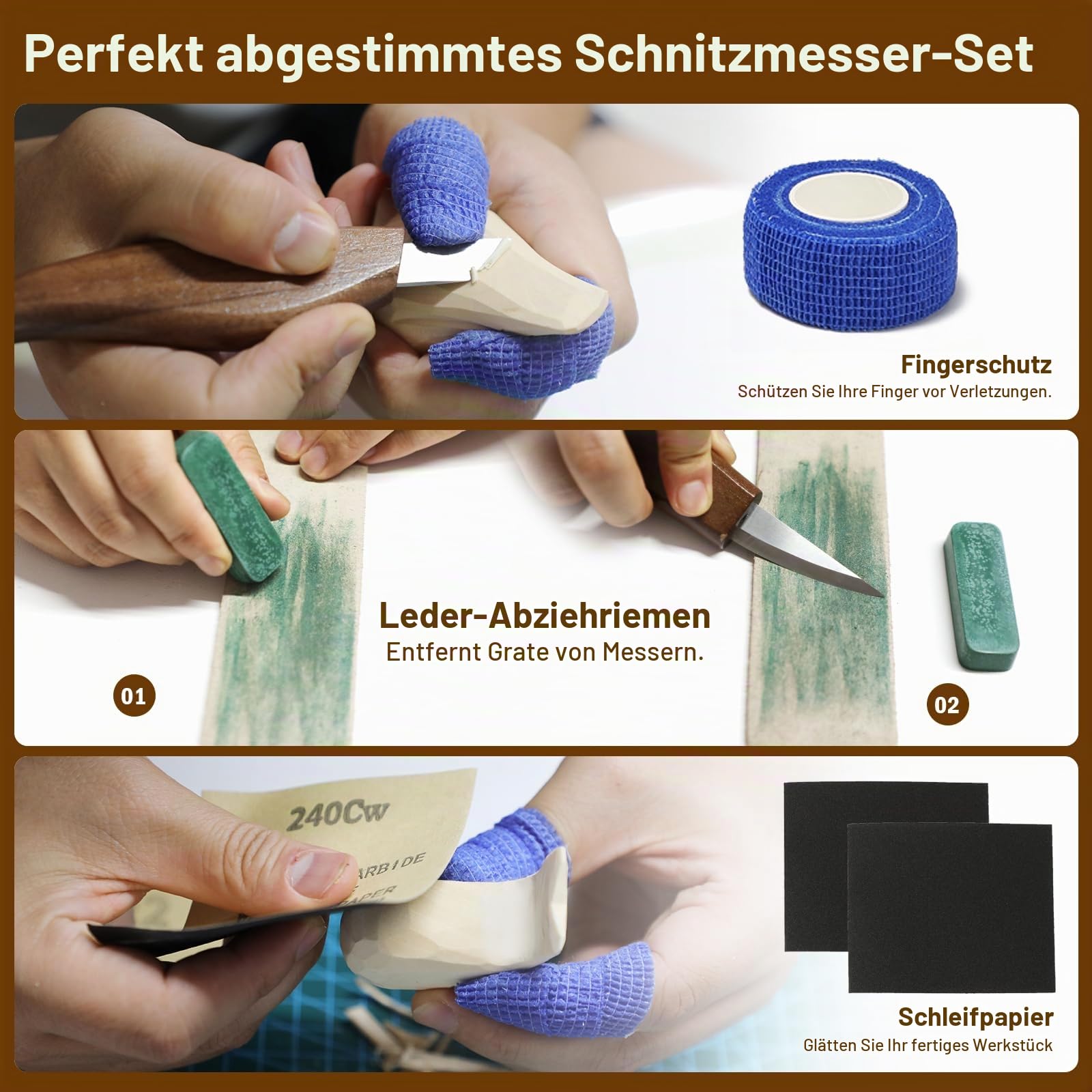 Holzschnitz-Set 28-tlg. mit 10 Klingen & Lindenholz für Einsteiger