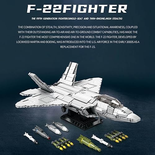 Miniatura 3 de PANW Fighter Jet - Juego de bloques de construcción, modelo militar F22 Raptor Fighter, kit de construcción de juguete de montaje de avión militar